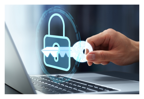 Hand with passkey for laptop