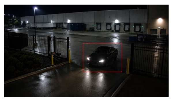 Suspicious car at night near warehouse