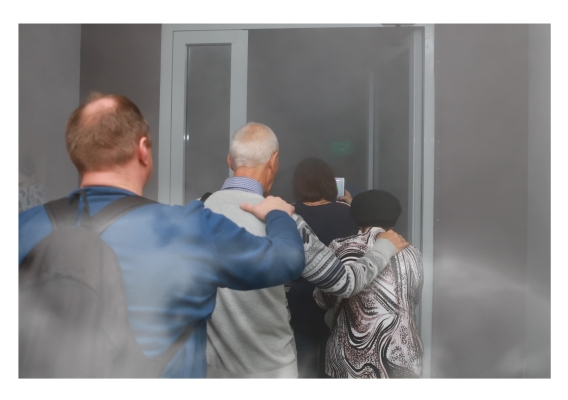 Tenants exiting a burning building