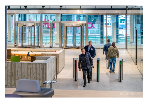 Boon Edam turnstile entrance in office lobby