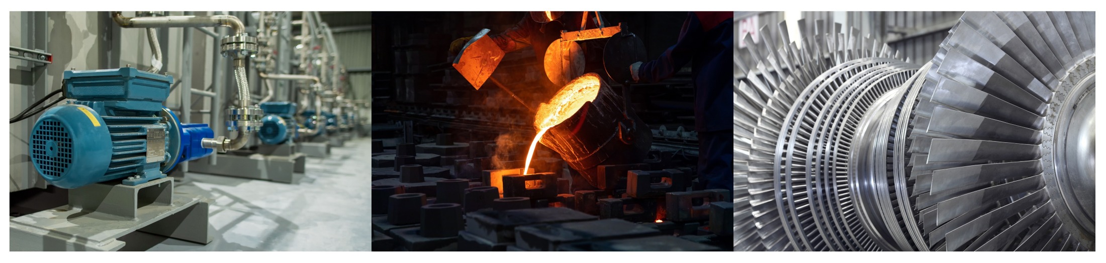 Image Collage of Motors, Metal Pour ing and Turbines