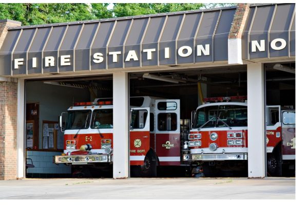 Fire Station with two fire trucks
