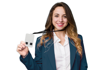 Woman holding a duress card