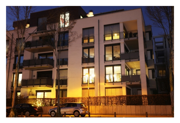Multi family housing complex at night 