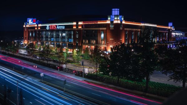 UBS Arena Exterior at Night